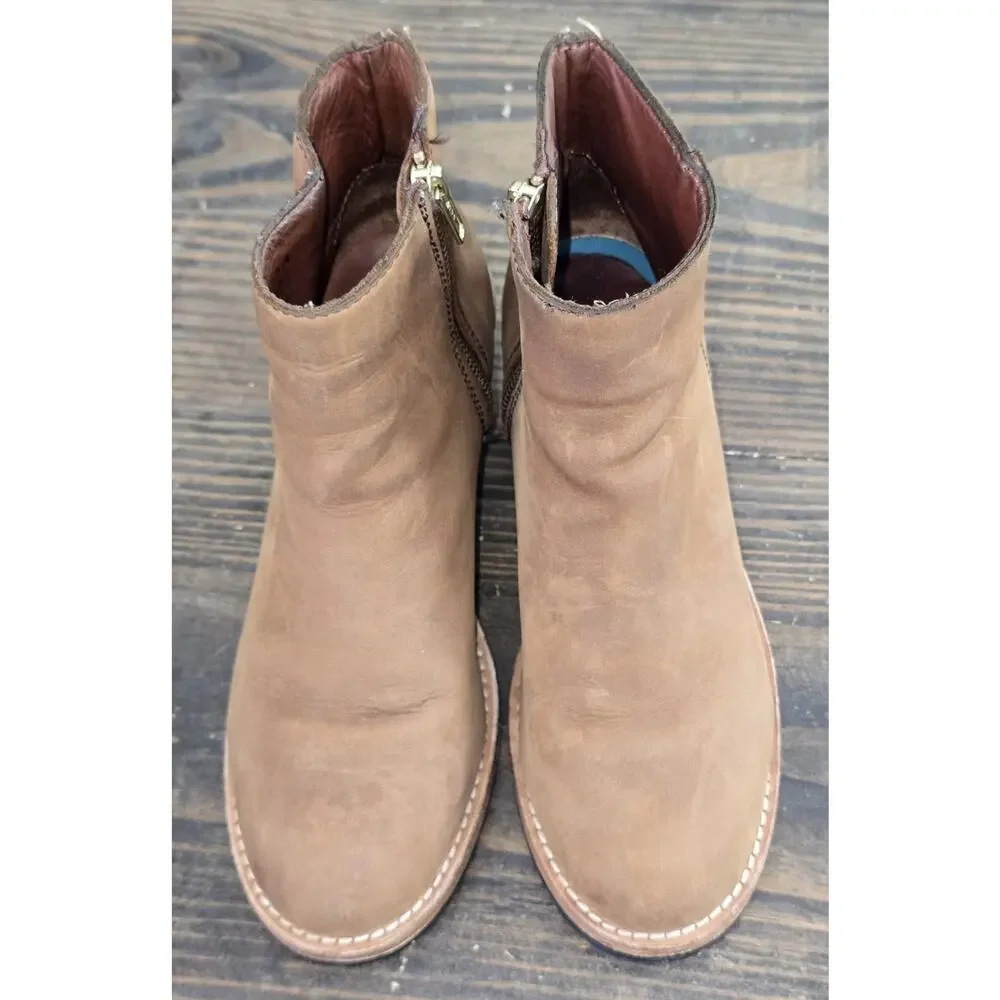 Patina Tan Leather Block Heel Ankle Booties Size 7
